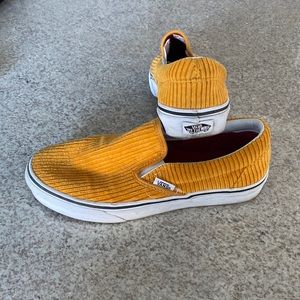 Mustard yellow corduroy slip on vans
